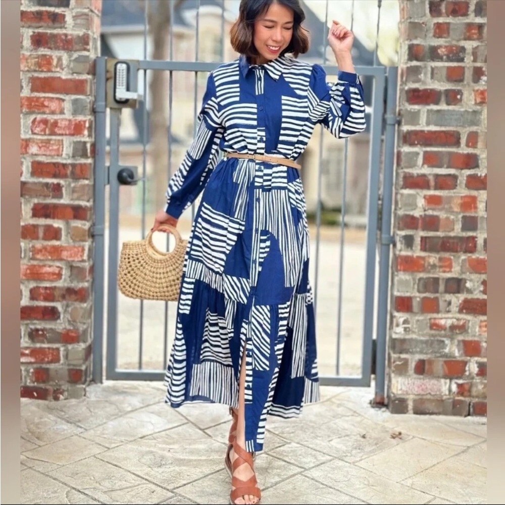 Zara Long Sleeve Button Up Lightweight Midi Shirt Dress Size Small Modern Chic